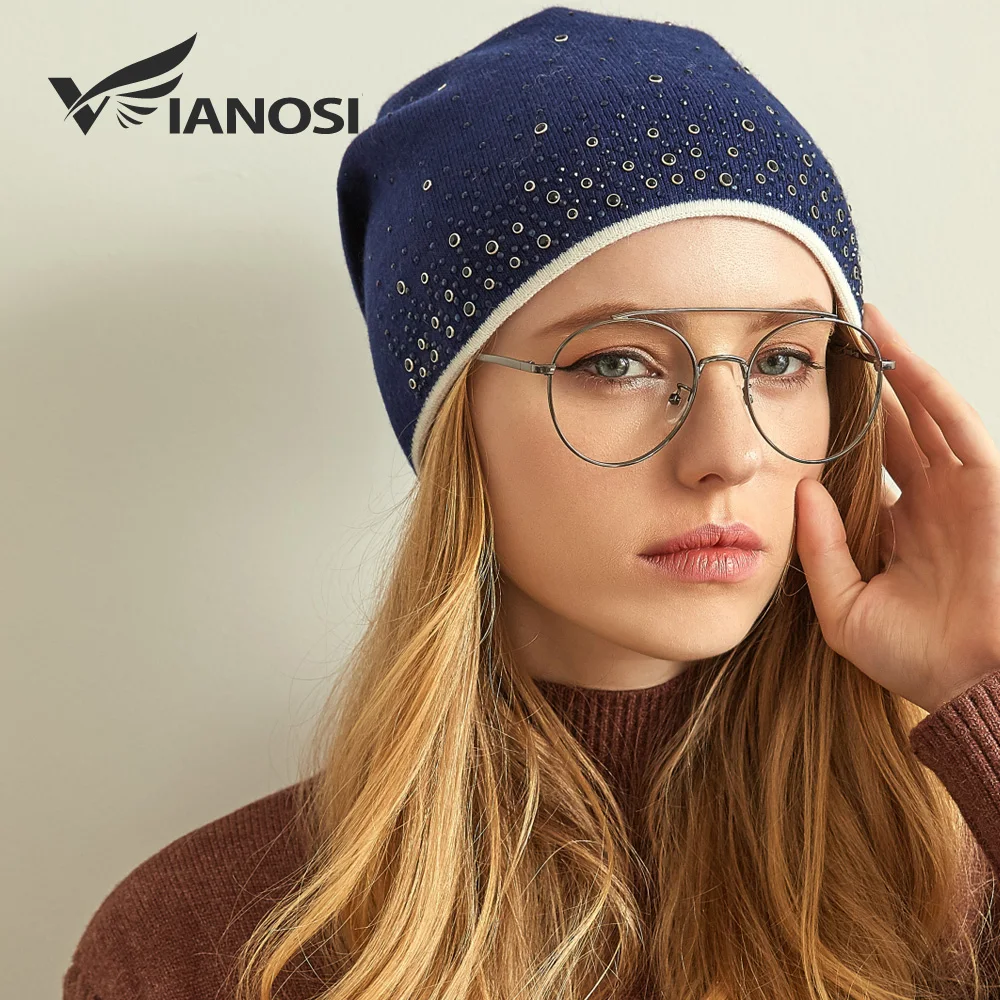 

VIANOSI Winter Knitted Hat for Women Slouchy Beanie for Girls Skullies Cap Brand Wool Hats Fashion Gorras Mujer