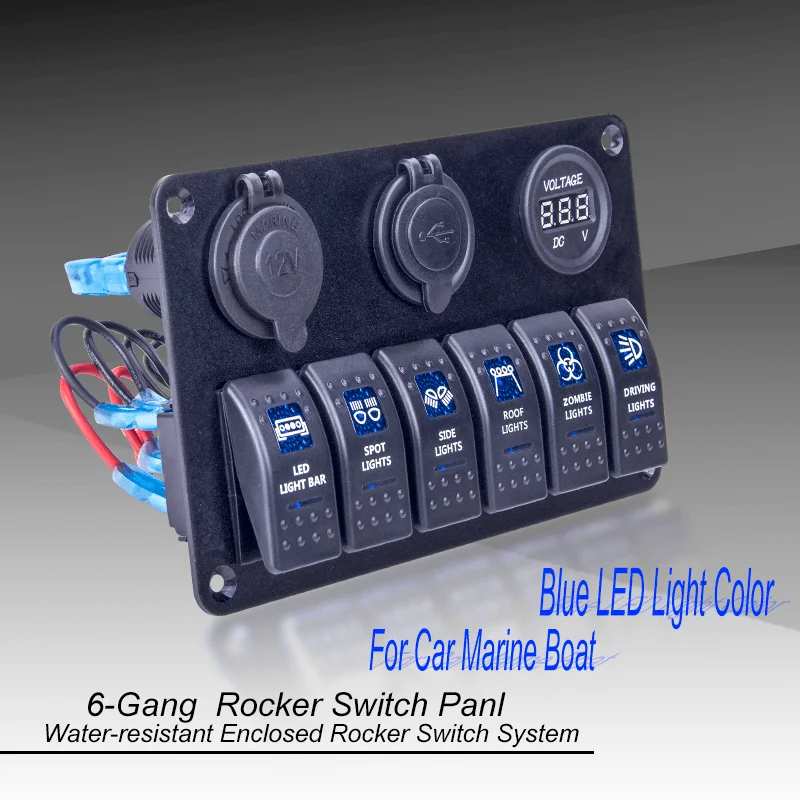 

6 Gang Rocker Switch Control Panel RV Boat Marine Waterproof 12V Circuit Breaker
