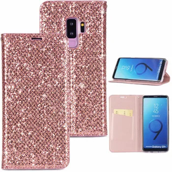 

20pcs/lot Free shipping Flash Drill Suction TPU+PU pouch leather case cover for samsung galaxy S7 S7 edge S8 S8 plus S9 S9 plus