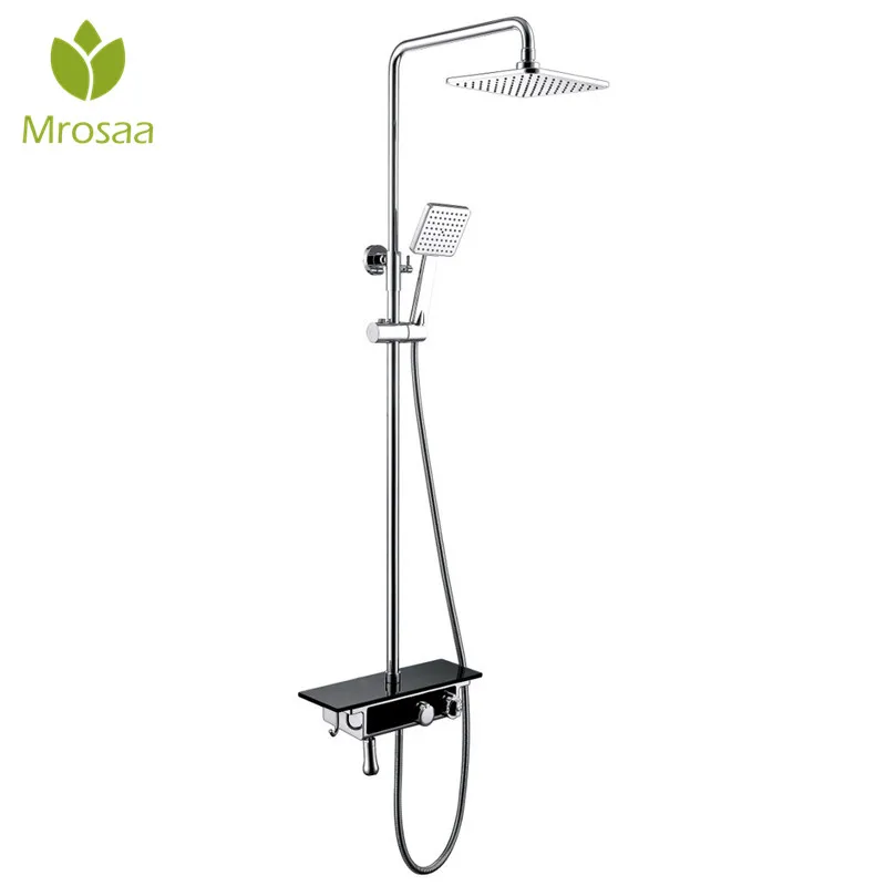 

LED Bathroom Wall Mounted Thermostatic Rain Shower Mixer Set Luxury Rain Shower System with Temperature Display and Big Plate