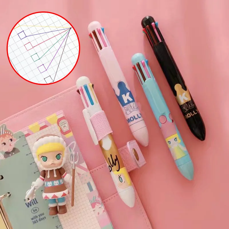 

Novelty Kawaii Doll Multicolor Ballpoint Pen Multifunction 8 In1 Colorful Ball Pen Office School Supplies Pens Korean Stationery