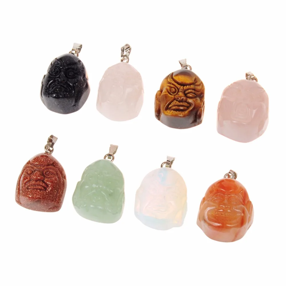 

Druzy Good Condition Natural Carnelian Opal Tiger Eye Tibetan Buddhist Buddha Head Amulet Talisman Carved Stone Pendant Jewelry