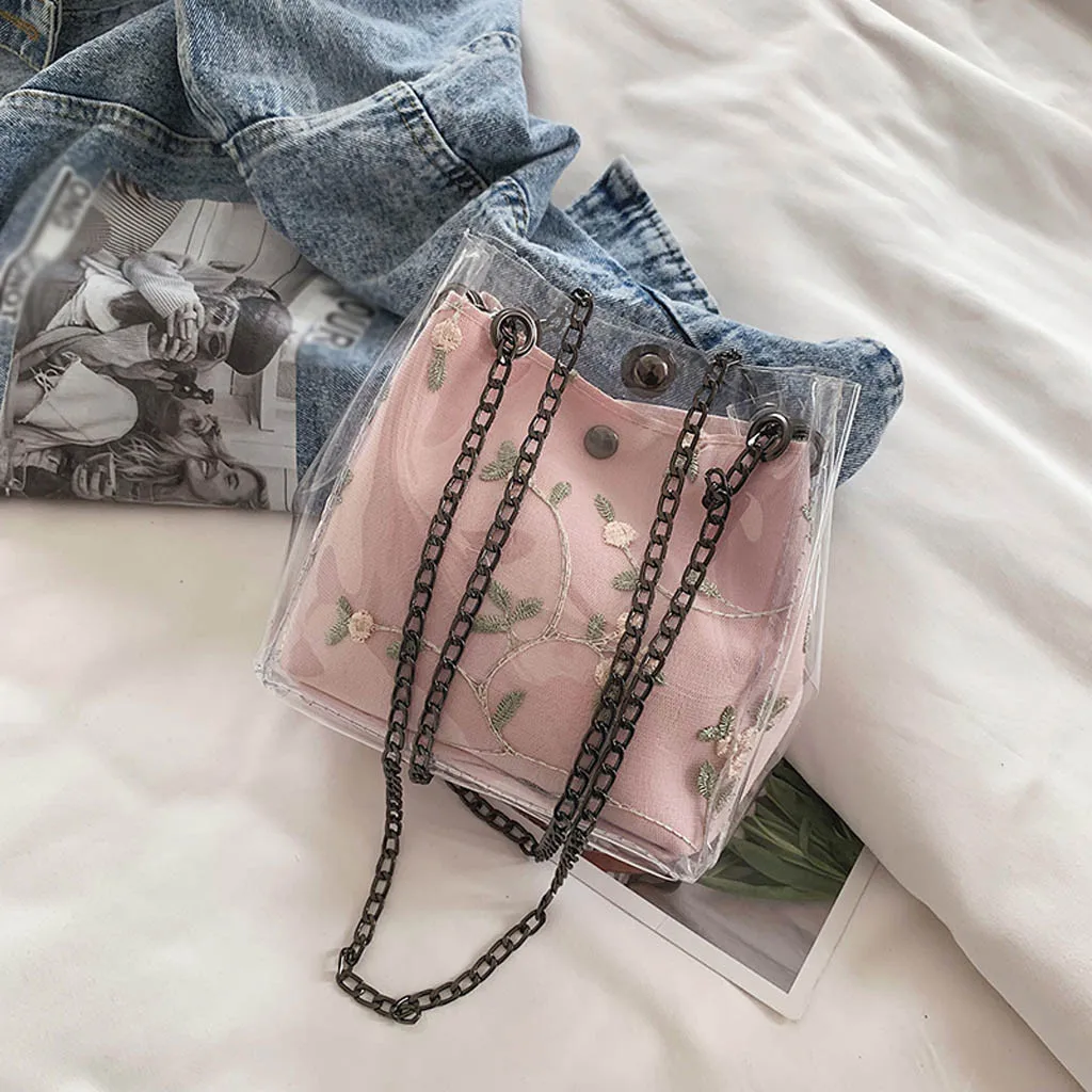 

women Clear bag Transparent Shoulder sac Small Bucket Bags Candy Women Chain Bag hasp Totes Compound bolsas transparentes mulhe