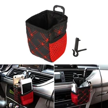 Car Air Vent Outlet Storage Bag Pen Card Tickets Phone Holder Container Red Grid Net Pocket Car Organizer Stowing Auto Accessory