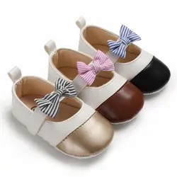 Осенняя обувь для девочек из искусственной кожи, нескользящая обувь с бантом, повседневные кроссовки для малышей, мягкая подошва, обувь для