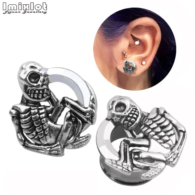 

Imixlot 2pcs Ear Gauges Expander Stainless Steel Skull Earrings Ear Plugs Tunnels Screw Fashion Piercing Body Jewelry 6-16mm