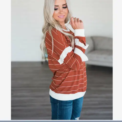US Womens Long Sleeve Striped Tops Ladies Jumper Hoodies Plus Size L-5XL US Womens Long Sleeve Striped Tops Ladies Jumper Hoodies Plus Size L-5XL