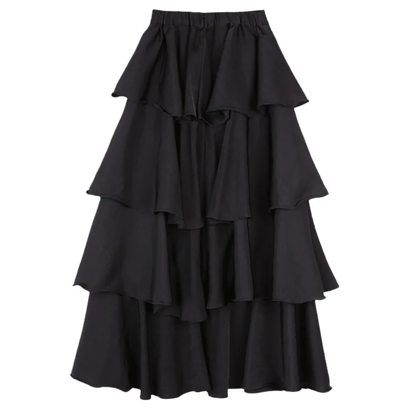 black lolita a line skirt women high waist layered ruffle layered ...