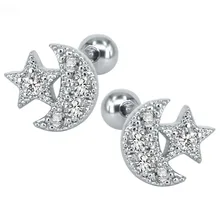 Нержавеющая сталь уха Козелка, бижутерия для пирсинга, накладной Луной и звездами серьги с мячом
