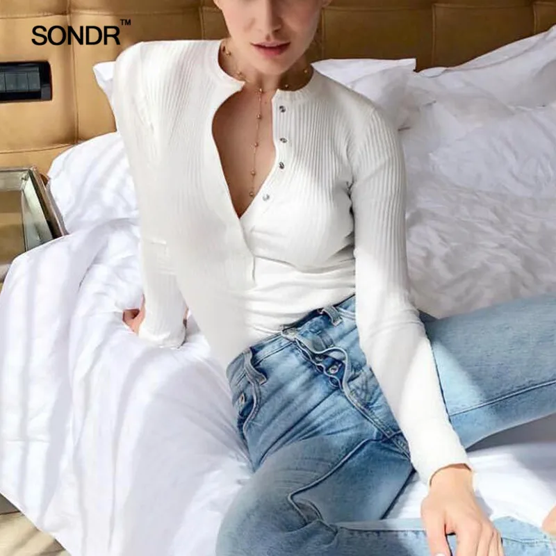 SONDR Ribbed Knitted Sexy Bodycon Bodysuit Women Autumn Long Sleeve Slim Rompers Womens Jumpsuit Casual Skinny Party Overalls SONDR Ribbed Knitted Sexy Bodycon Bodysuit Women Autumn Long Sleeve Slim Rompers Womens Jumpsuit Casual Skinny Party Overalls
