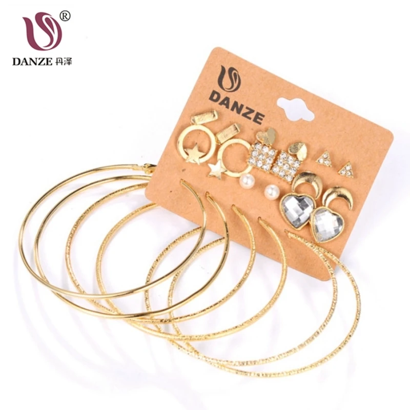 DANZE геометрический кристалл сердце шпилька Комплект сережек для женщин Мода имитация жемчуга большая серьга Рождественская вечеринка свадебные украшения