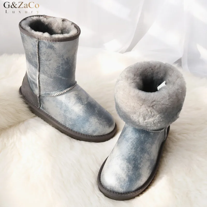 

BLIVTIAE/Luxury Winter Australia Sheepskin Snow Boots Natural Wool SheepFur Boots Mid Calf Flat Women Boots