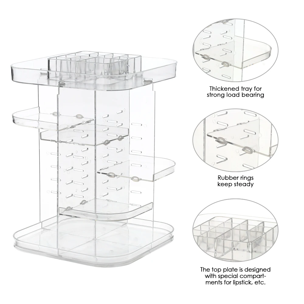 

Makeup Organizer 360 Degree Rotation Multi-Functional Cosmetic Display Case Storage Box DIY Adjustable Height for Brushes