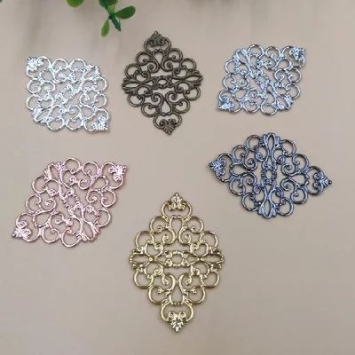 

42*30mm Fashion Copper hollow ethnic China flower charms silver gold metal filigree flower pendant diy earring jewelry making