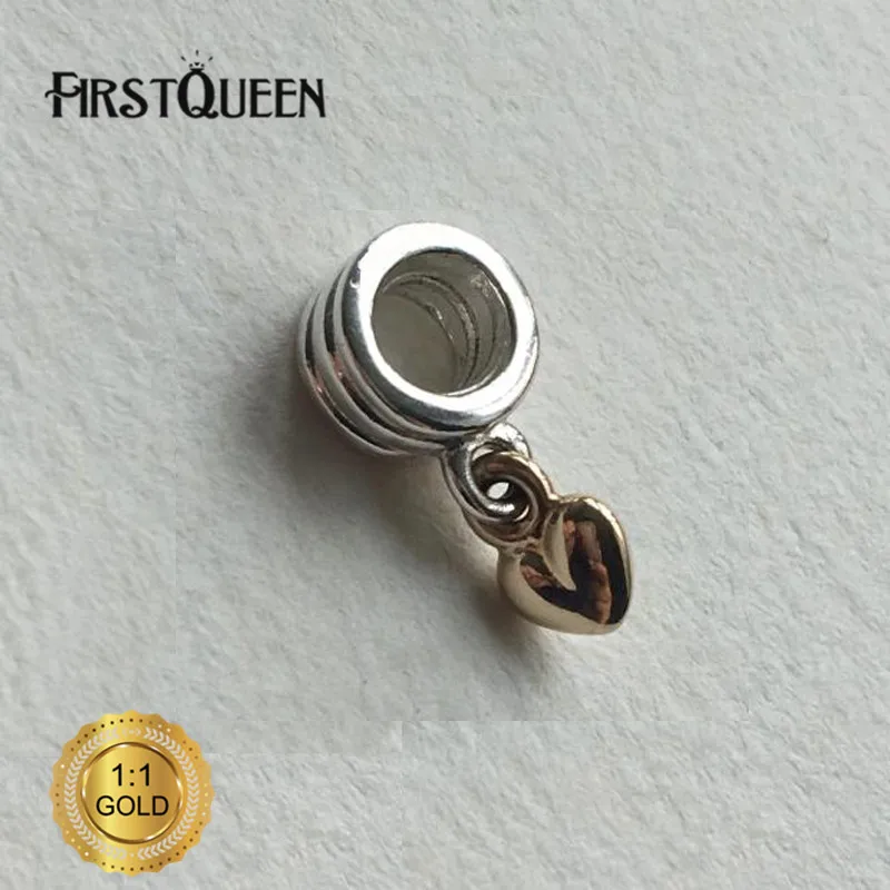 

FirstQueen Dangle Silver&14k Gold Heart Charm Bead Fit Original European Bracelet Authentic Fine Jewelry