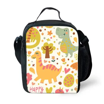 

THIKIN Dinosaur Pattern Family Picnic Insulated Bag Cartoon Tyrannosaurus Kids Lunch Bag Keep Warm School Lunch Box for Children