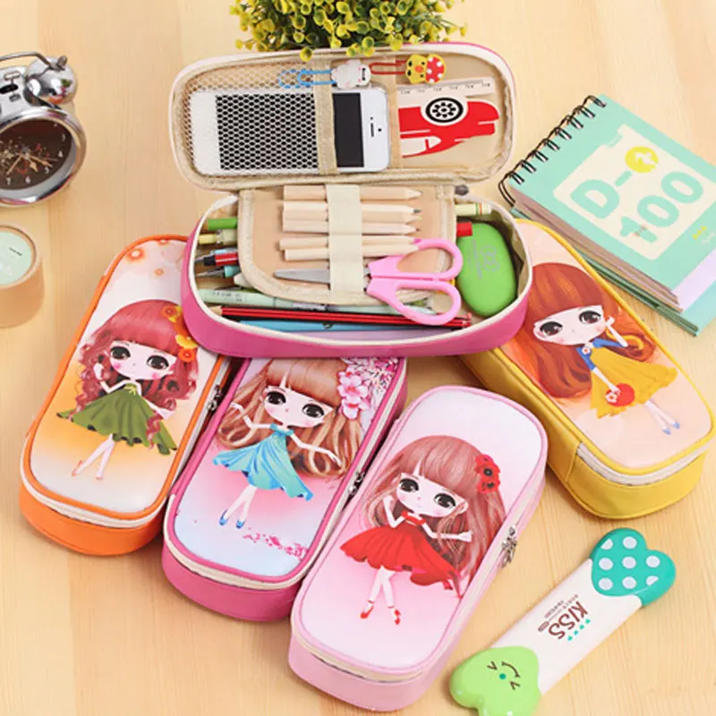 

Kawaii Pink Sweet Girl Pencil Case School Large Capacity Pencil Bag Leather For Girls Pen Box Stationery Supplies Accessories