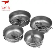 Keith Titanium Camping Travel Tableware Set Titanium Ultralight Foldable Bowls Spork Fork Spoon Knife 10Pcs Sets Ti5374
