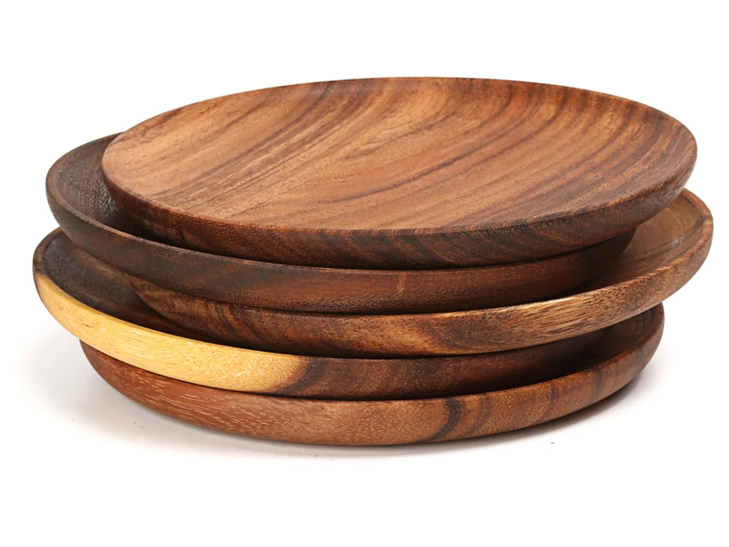 Round Wooden Plates High Quality Acacia Wood Serving Tray Cake Dishes Tableware Plate for Dessert Salad 2 Sizes Wood Utensils (3)-1