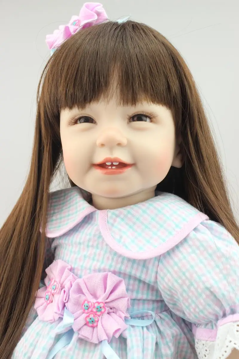 55 см силиконовые возрождается Куклы милой улыбкой Куклы Рождество подарки для детей Brinquedos детский день рождения Куклы длинные волосы принцессы куклы