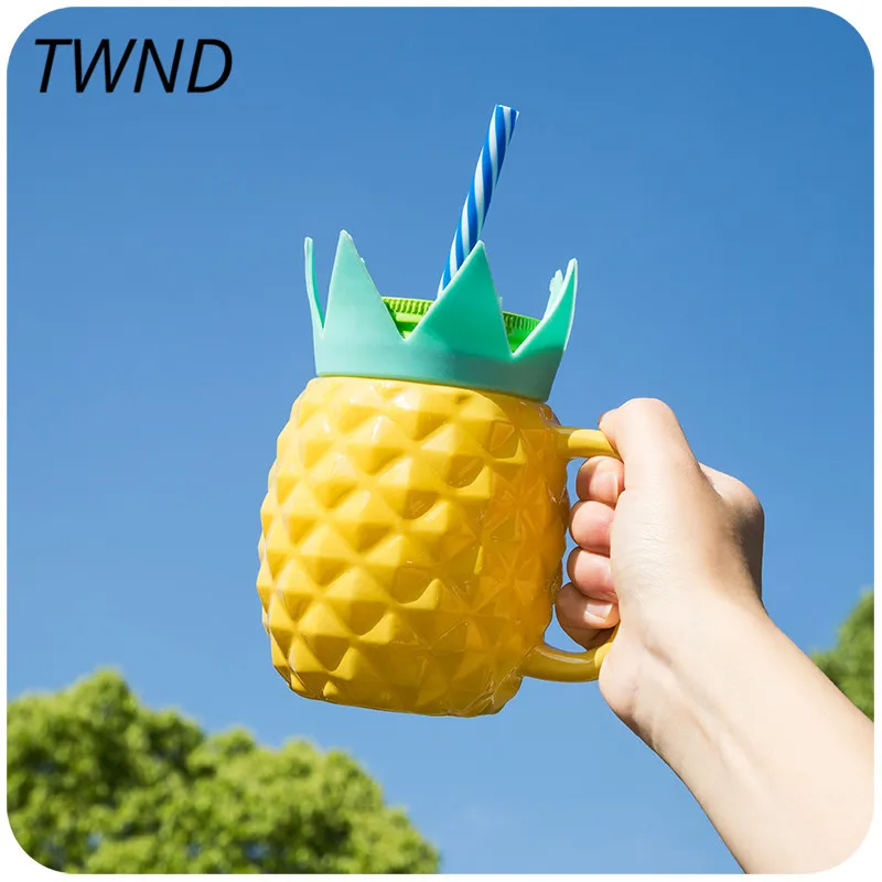 

500ML Straw pineapple glass coffee mugs funny cups and mugs funny creative drinkware