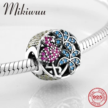 

925 Sterling Silver tropical Rainforest Flamingo and tree colorful CZ beads Jewelry making Fit Original Mikiwuu Charm Bracelet