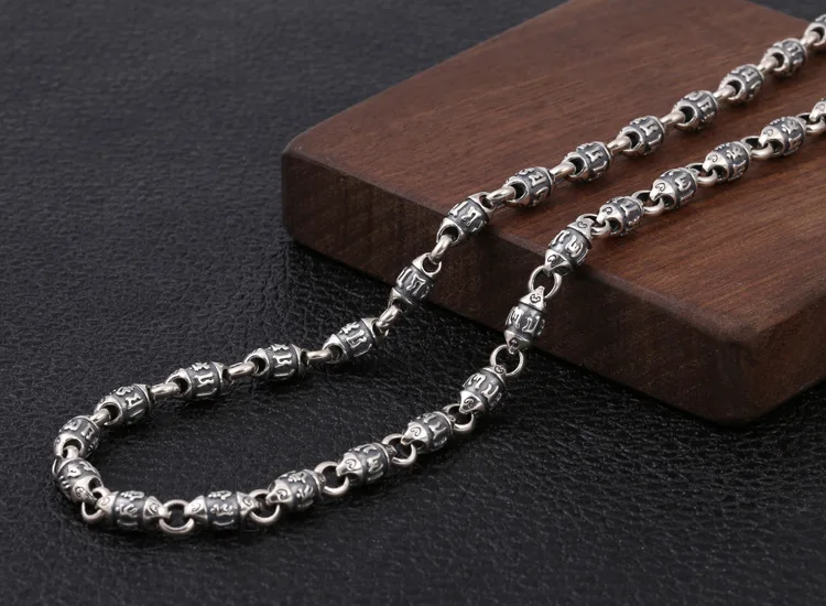 6 мм Толщина м пряжка ожерелье 925 пробы серебро для мужчин Будда мантра Писание Дракон бисера ожерелье кулон ювелирные изделия N20