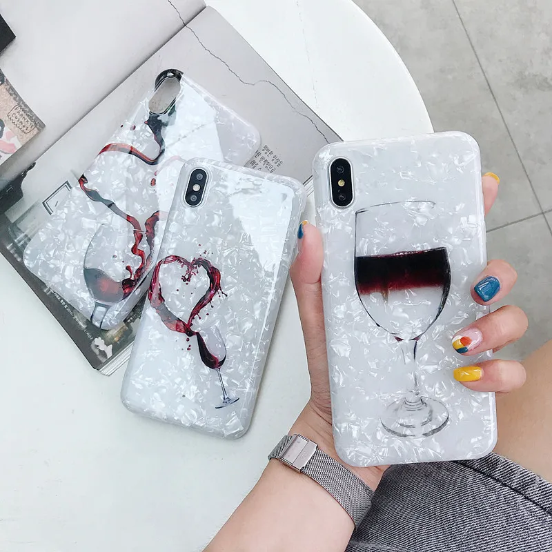 

Red wine glass Phone Case For iPhone 7 6 6s 8 X Plus XR XS Max loving heart Ultrathin Soft TPU Case Candy Color Back Cover