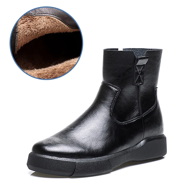 Новинка года; водонепроницаемые женские зимние ботинки; женская зимняя обувь на меху на резиновой подошве; Теплая обувь martin; рабочие ботинки на плоской подошве; Женская обувь в стиле панк - Цвет: Black Fleece