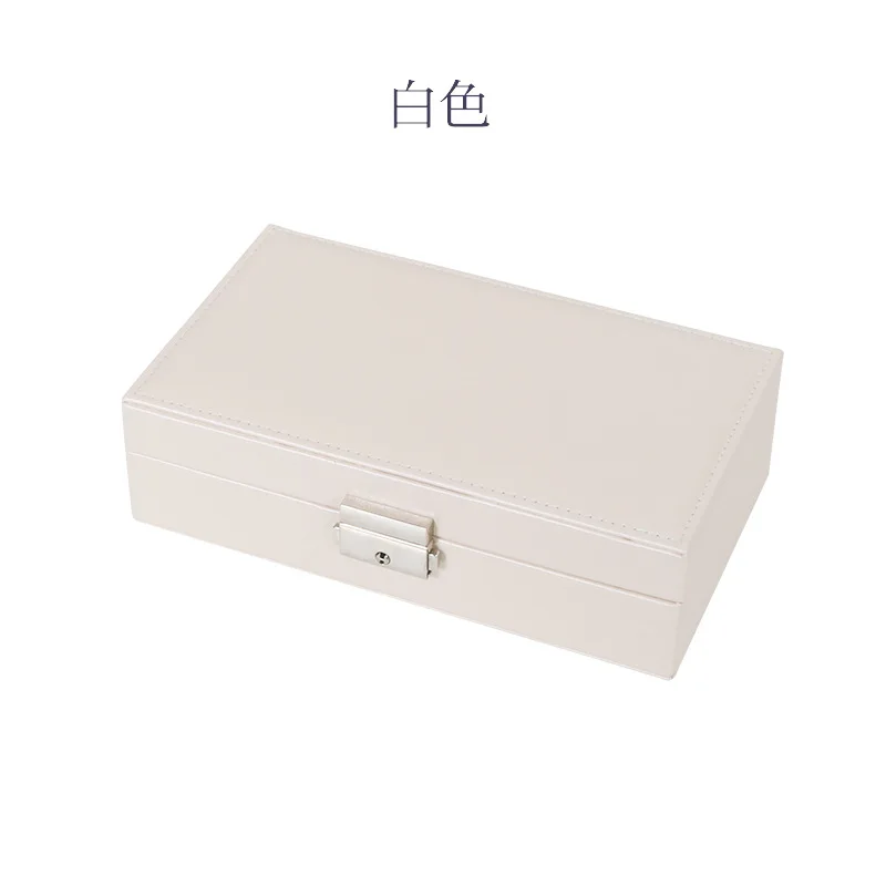 Высококачественная однотонная деревянная структура покрытая высококачественной кожей коробка для ювелирных изделий свадебный подарочный футляр для украшений коробка для туалетного столика - Цвет: Белый