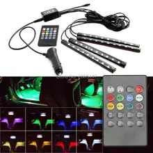 4PCS LED RGB Car Light Interior Atmosphere SUV Floor Strip Lamp Remote Music Control Car Interior Decorative Lights Car Styling цена 4PCS LED RGB Car Light Interior Atmosphere SUV Floor Strip Lamp Remote Music Control Car Interior Decorative Lights Car Styling цены онлайн