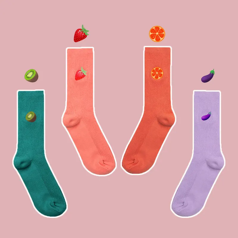 

SP&CITY Cute Cartoon Fruit Print Eggplant Kiwifruit Strawberry Grapefruit Kawaii Socks Korean Harajuku Embroidery Funny Socks