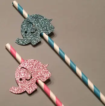 

Glitter Elephant Baby Shower birthday Stripe Paper Straws wedding Gender Reveal baptism tea party straw
