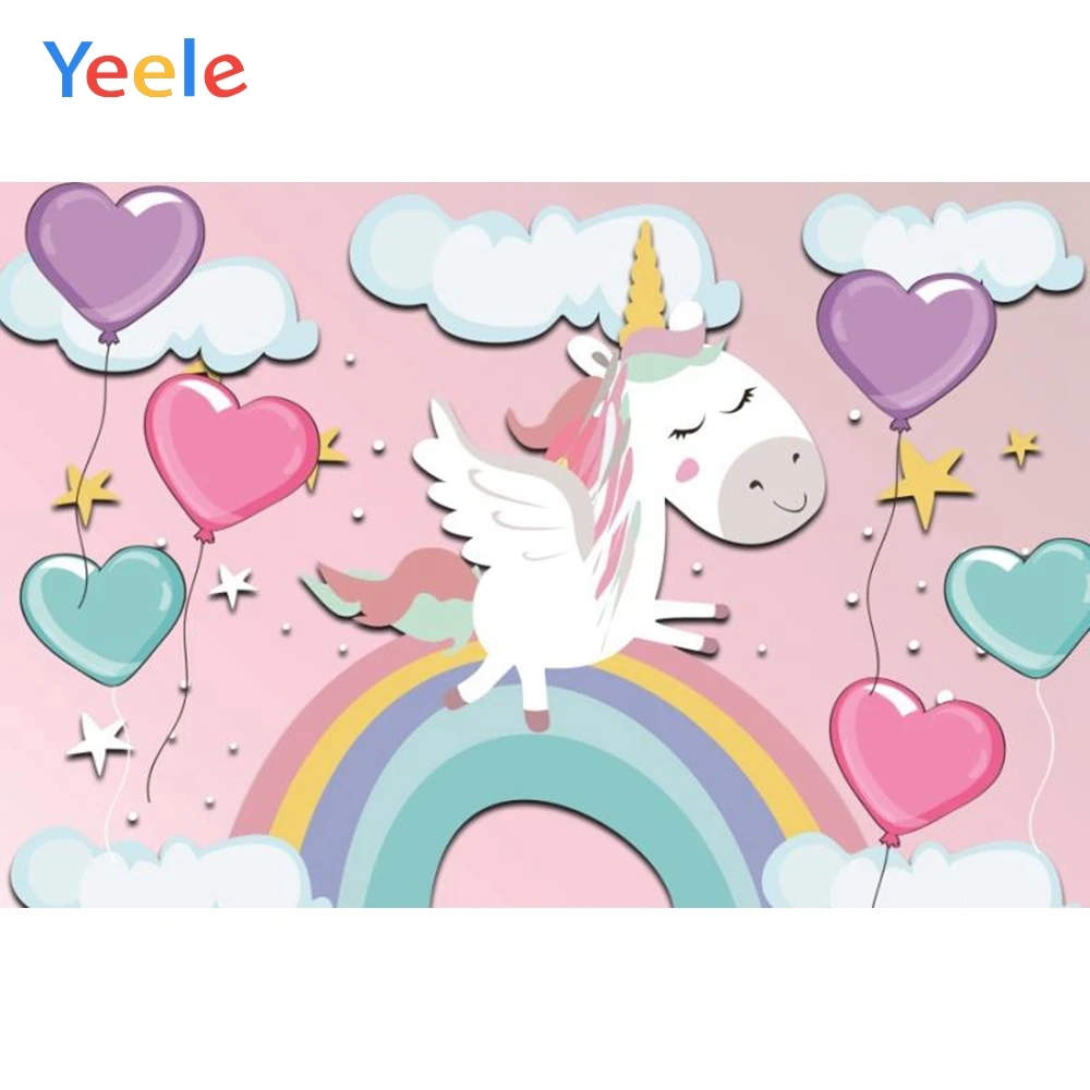 

Yeele Cartoon Rainbow Unicorn Balloon Cloudy Baby Party Photography Backgrounds Custom Photographic Backdrops For Photo Studio