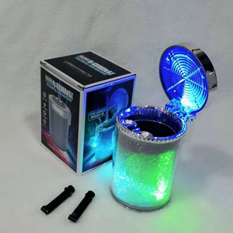 Car Ashtray with LED Light RGB Ambient Light Cigarette Cigar Ash Tray Container Trash can Portable Ashtray Auto Accessories