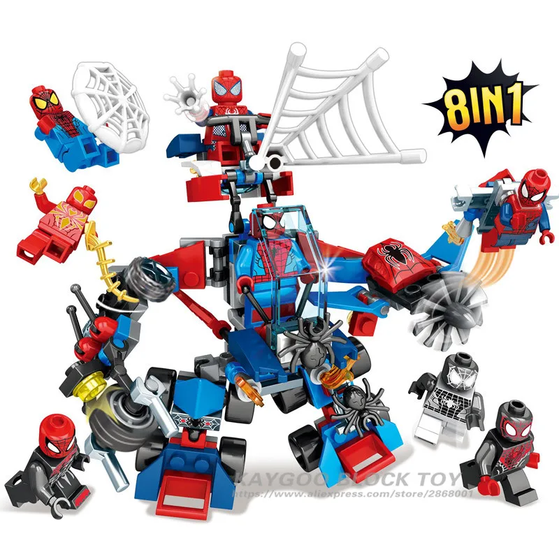 

8in1 8pcs/lot Spider Man Action Figure Super Hero Venom Scarlet Spider Building Blocks Set Models Bricks Toys for children SY630