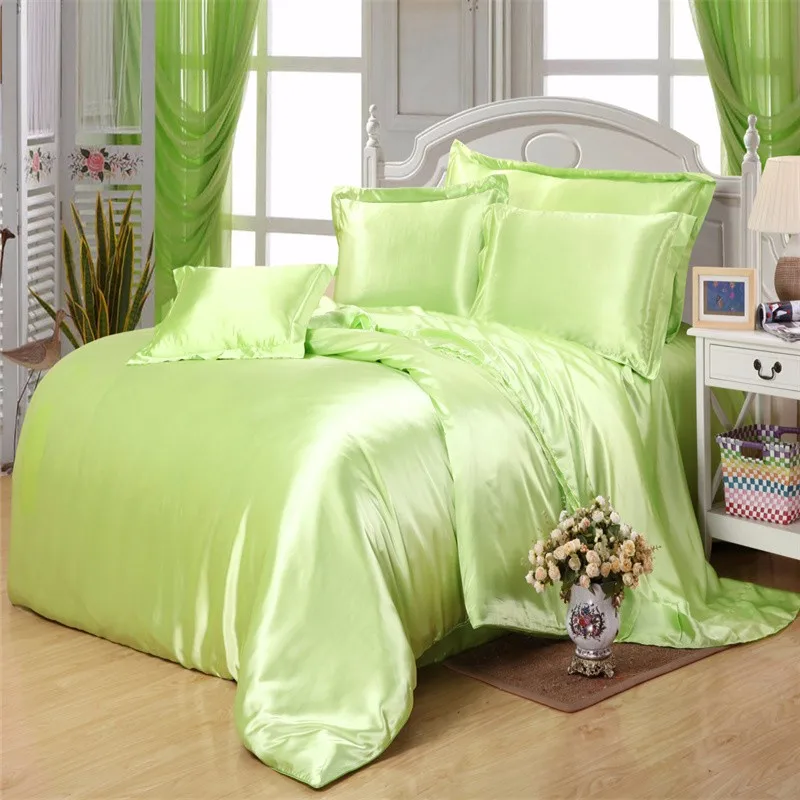 Waliicorners 4Pcs Silk Black White Color Silk Bedding set King Queen size Bed set Solid color Brief Duvet cover set Bedclothes bed linen set 38 IMG_3701