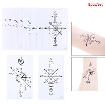 

5PCS Black Temporary Tattoo Stickers Arm Art Fake Tatoos HEART Compass Transfer Tattoo Flash Fake Tattoos For Men Women