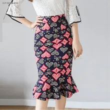 5XL, высокая талия, с принтом, юбка-карандаш, женская, осень, модная, винтажная, элегантная, офисная, для девушек размера плюс, юбка-русалка, для женщин