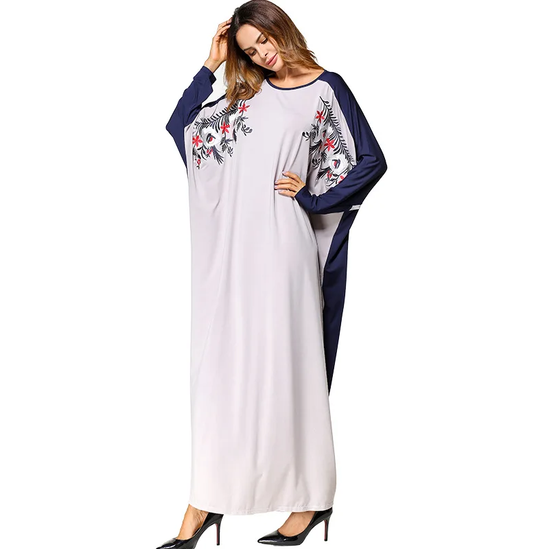 Embroidery Floral Abayas for Women Islamic Dress Plus Size Batwing Sleeve Hijab...