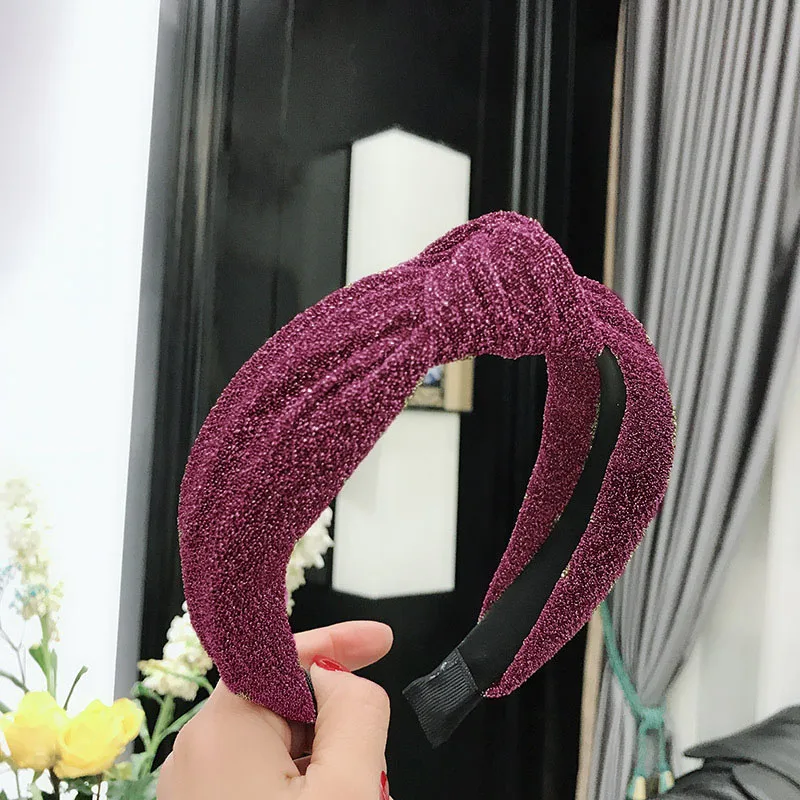 Haimeikang блестящая сетчатая повязка для волос, повязка на голову для женщин, блестящий ободок для волос с перекрестным узлом и блестками, ободок для волос, ободок, аксессуары для волос - Цвет: Wine