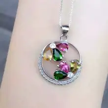 Натуральный многоцветный Турмалин Подвеска S925 серебро Природный диопсид кристалл кулон Цепочки и ожерелья Модный Элегантный Круглый Женщины Ювелирные