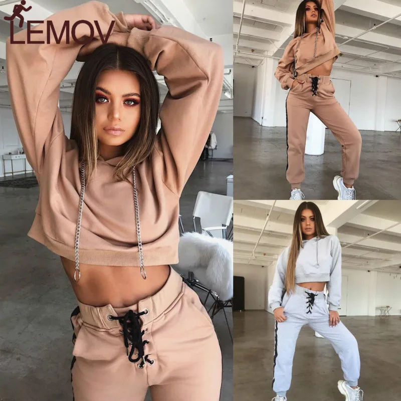 

Women Two Piece Running Set Hoodies Pant Clothing Warm Women Ladies Tracksuit Set 2pcs Top Pants Suit Female Conjunto Feminino
