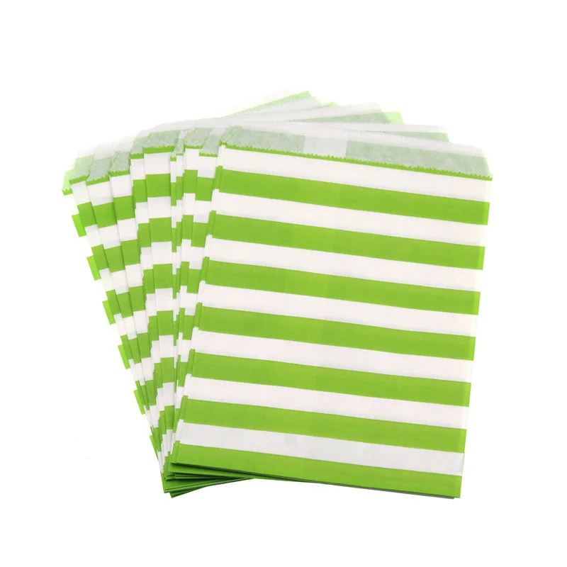 100 шт цветные мешки для конфет в полоску, пищевые жиростойкие бумажные конфеты, буфет, подарок для детей, свадебные украшения, принадлежности для дня рождения - Цвет: green