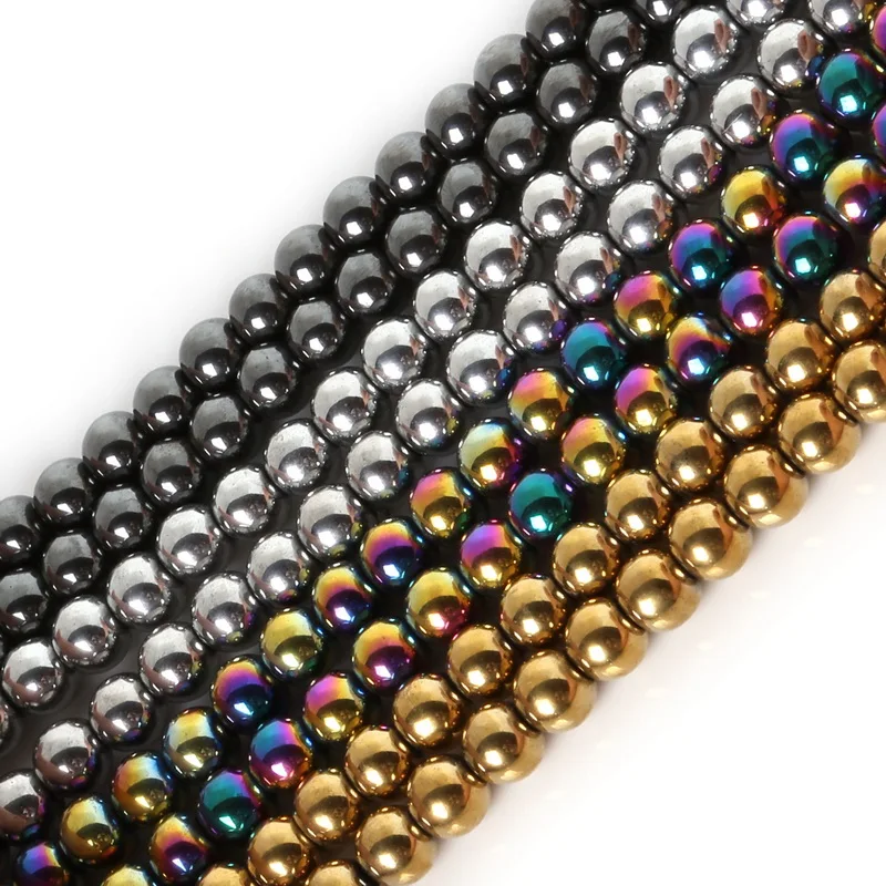 wholesale Natural Stone Gold/ Black /Mixed Plated Hematite Beads 8 MM 16&quot Per Strand Round Loose Bead for DIY Necklace | Украшения и