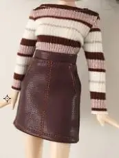 Новая модная одежда Blyth Doll полосатая рубашка+ кожаная юбка для платья Blyth комплект для ob24 azone s blyth аксессуары для кукол - Цвет: brown 1set