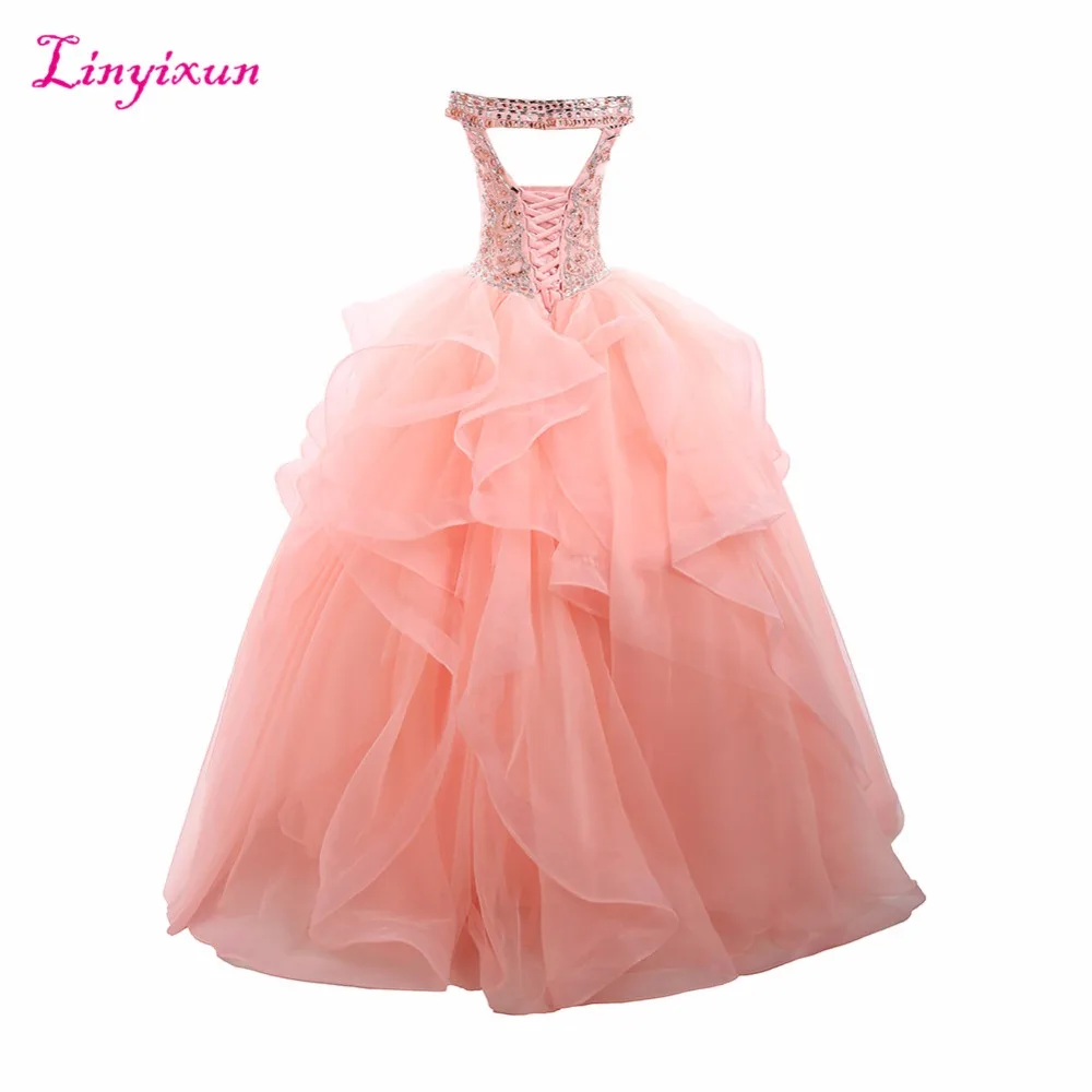 Linyixun настоящая фотография пикантные прозрачные бальное платье Бальные платья Бисер сладкий 16 Платья для женщин для 15 лет Vestidos De 15 anos