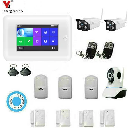 

Yobang Security Wireless Outdoor IP Camera 4.3"Touch Screen WIFI 3G SMS Home Security Alarm System Door sensor Remote Controller
