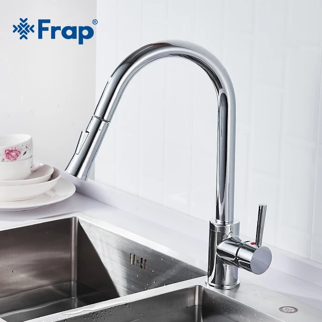 Special Price Frap Modern Simplicity Kitchen Faucet Brass Pull Out Single Handle Chrome Two Ways Water Outlet Spray Water Saving Tap Y40075