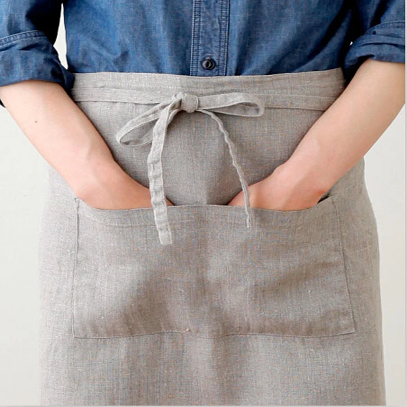 

Real Pure Washed linen apron rough linen aprons with pockets for women and man waist tie